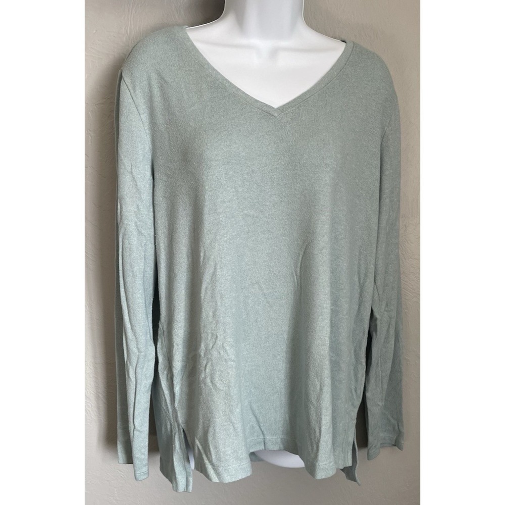 Matty M Long Sleeve Shirt Womens XL Blue/ Green‎ V-Neck Soft Stretchy Sweater